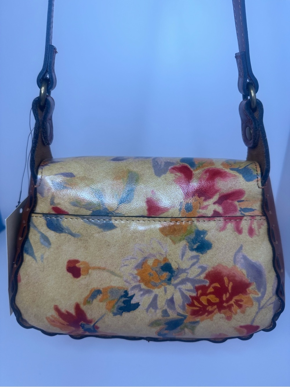 #397 Patricia Nash Lucia Leather Aegean Blooms Floral Multi Crossbody Bag - Picture 3 of 17